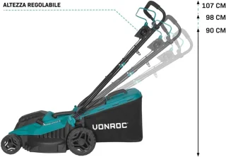 Grasmaaier 1600W - 38 cm maaibreedte - Vijf instelbare maaihoogtes: 25/40/50/60/70 mm