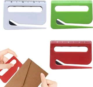3-in-1 Briefopener Liniaal Vergrootglas Rood Blauw Wit