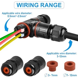 3-polige kabelconnector, waterdicht IP68, T-vormige kabelconnector, waterdicht, 3-polige aardkabel, aansluitmof voor kabeldiameter 3-12 mm, 2-voudige waterdichte aansluitdoos voor tuin en
