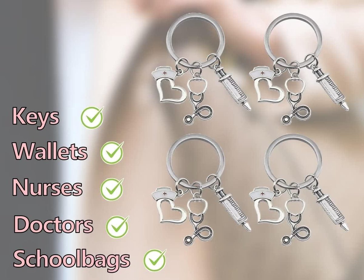 4-delige roestvrijstalen sleutelhanger set medische thema
