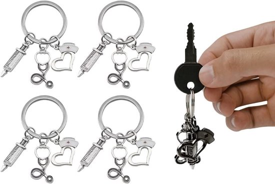 4-delige roestvrijstalen sleutelhanger set medische thema