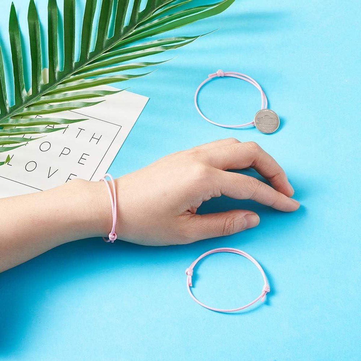 50x Koreaanse gewaxte polyester armbanden roze verstelbaar handgemaakt