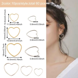 60x roestvrijstalen hartvormige frame bedelhangers goud en zilver