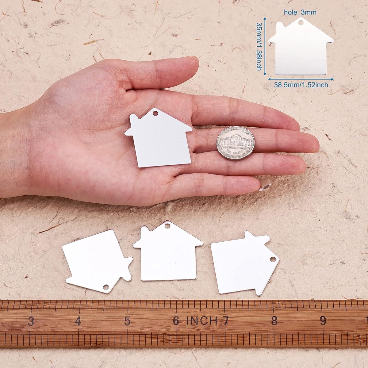 Aluminium blanco stempel tags hangers 35x38.5mm - 10 stuks