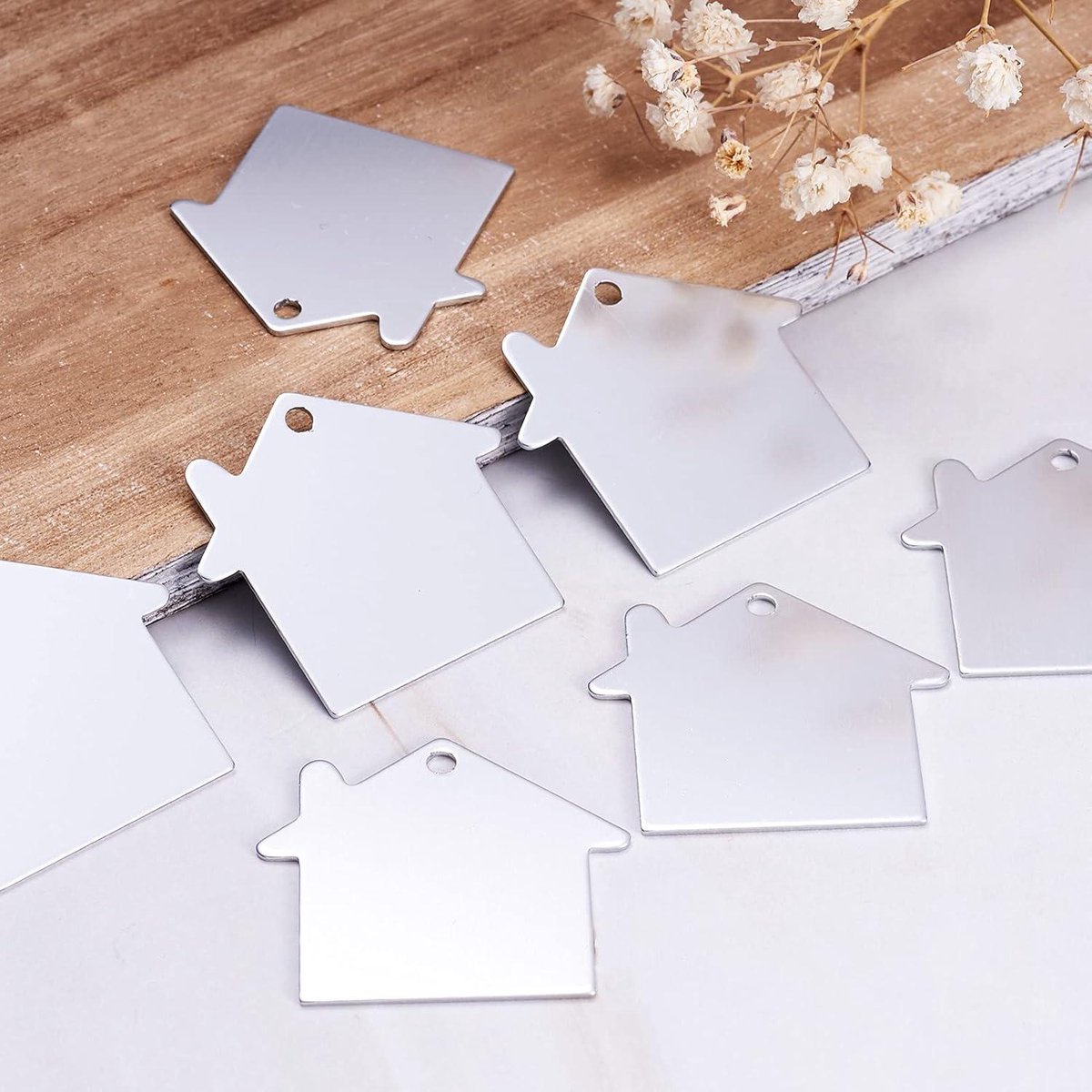 Aluminium blanco stempel tags hangers 35x38.5mm - 10 stuks