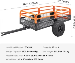 ATV UTV Kipwagen 680 kg Kipbak