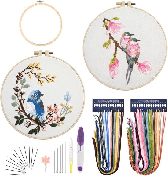 Borduurset beginner kolibrie en bloemen kruissteken 2-pack