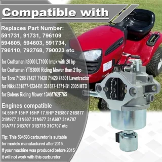 Carburateur voor Grasmaaiers - Compatibel met Craftsman LT1000 - Reserveonderdeelnummers 594593/594605 - Geschikt voor Toro 71286/71427 - 20 pk/21 pk Motor - Brede Compatibiliteit - Motorcarburateur