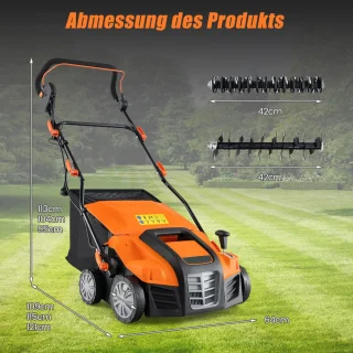 COSTWAY Elektrische verticuteermachine en gazonventilator 41 cm 15 A 2-in-1