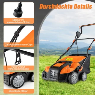 COSTWAY Elektrische verticuteermachine en gazonventilator 41 cm 15 A 2-in-1