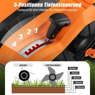 COSTWAY Elektrische verticuteermachine en gazonventilator 41 cm 15 A 2-in-1