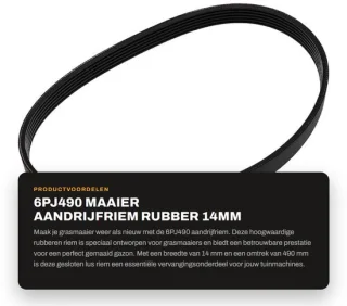 Dailygoods aandrijfriem rubber 14x490mm gesloten lus voor Qualcast M2E1032M/M2E1232M grasmaaierriem
