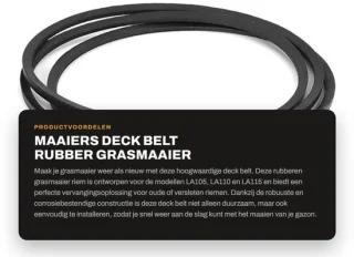 Dailygoods deck belt vervanging rubber voor John Deere LA105/LA110/LA115, 1,27 x 261,6 cm