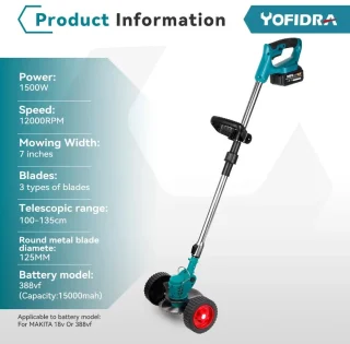 Elektrische Grasmaaier en Grastrimmer 1500W 2 Batterijen EU Stekker