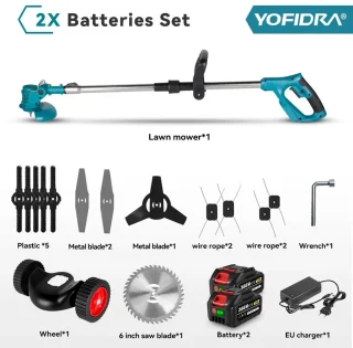 Elektrische Grasmaaier en Grastrimmer 1500W 2 Batterijen EU Stekker
