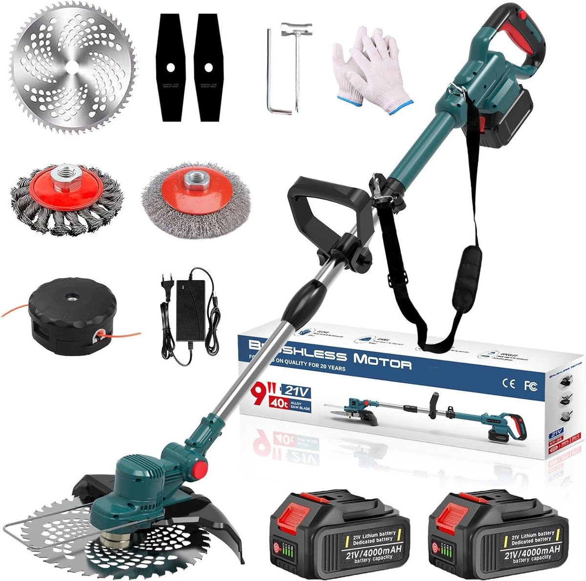 De Elektrische Grastrimmer 750W 4-in-1 Met 2 Accu's 21V in één oogopslag