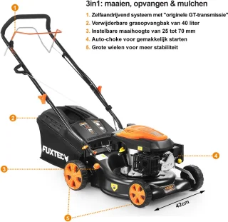 FUXTEC FX-RM4346 Benzine Grasmaaier 43 cm Zelfrijdend