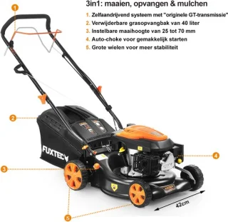 FUXTEC FX-RM4346 Benzine Grasmaaier 43 cm Zelfrijdend