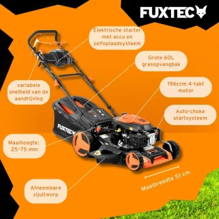FUXTEC FX-RM5196eS-PRO Benzine Grasmaaier 51cm Zelfrijdend