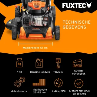 FUXTEC FX-RM5196eS-PRO Benzine Grasmaaier 51cm Zelfrijdend