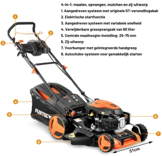 FUXTEC FX-RM5196eS-PRO Benzine Grasmaaier 51cm Zelfrijdend