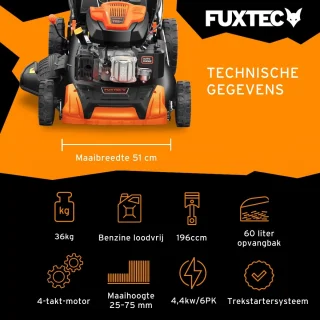 FUXTEC FX-RM5196PRO Benzine Grasmaaier 51cm Zelfrijdend
