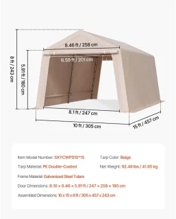 Garagetent PE Opslagtent 305x457x243 cm - Grijs