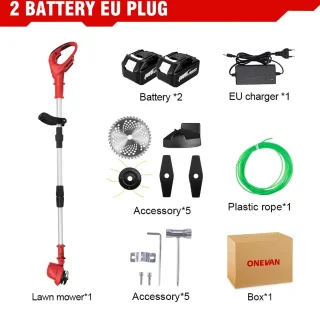 Grasmaaier Grastrimmer Rood incl. 2 accu's en oplader