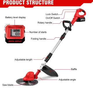 Grasmaaier Grastrimmer Rood incl. 2 accu's en oplader