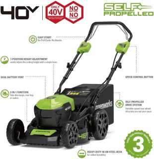 Greenworks GD40LM46SPK4 Accugrasmaaier 40V inclusief accu en lader