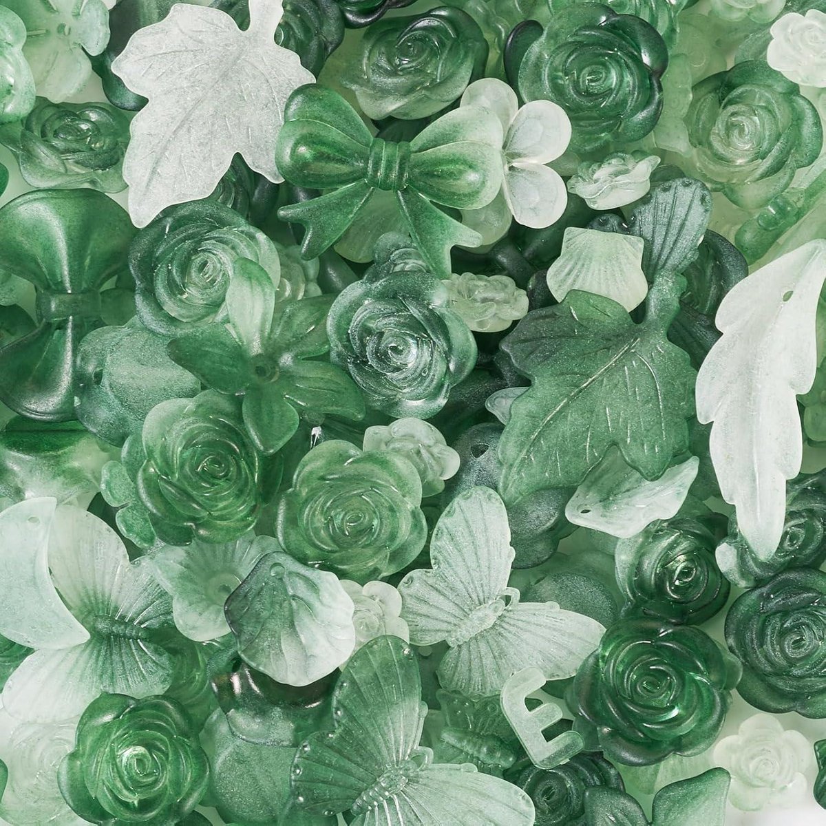Groene matte acryl kralen mix 100g - bloemen en vormen