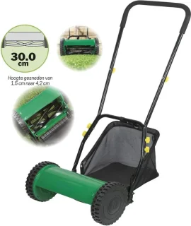 Handmatige Grasmaaier 30 cm Groen - Kooimesmaaier Met Opvangbak