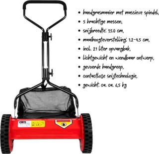 Handmatige Grasmaaier 35 cm Met 21 L Bak
