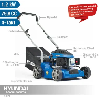 Hyundai benzine grasmaaier 79,8 cc 40L opvangzak