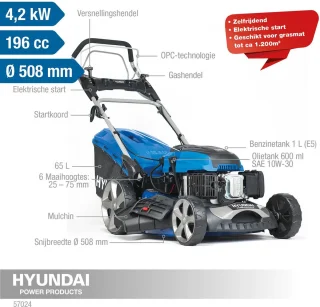 HYUNDAI grasmaaier benzine 51cm 196cc zelfrijdend