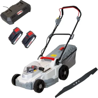 IKRA accu-grasmaaier ICM 2/2037 met twee 20 V accu’s, snellader en reservemessen