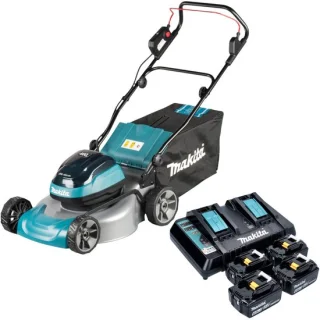 Makita DLM 466 PG4 accugrasmaaier 36 V (2x 18 V) 46 cm borstelloos + 4x accu 6,0 Ah + oplader