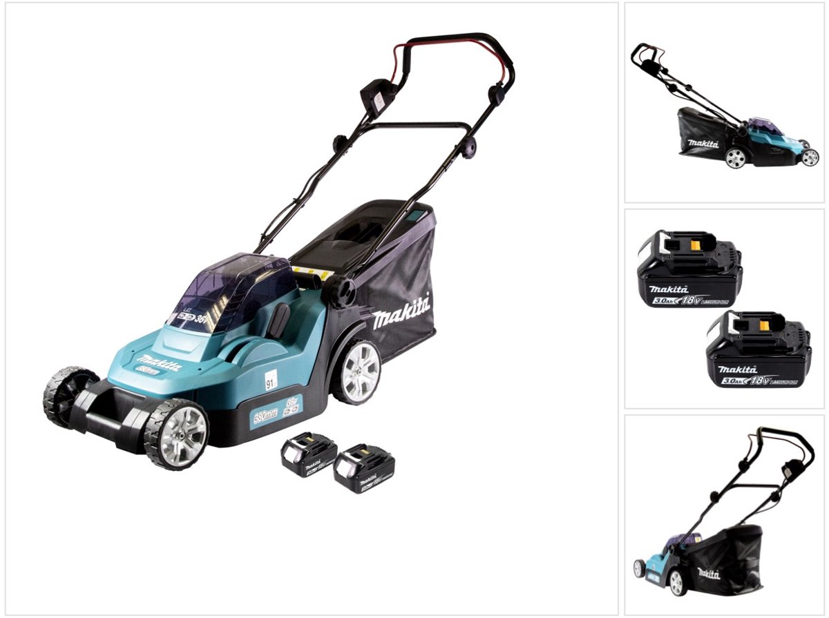 De Makita DLM382F2 accu grasmaaier 36V 38 cm 2x3.0 Ah zonder lader in één oogopslag