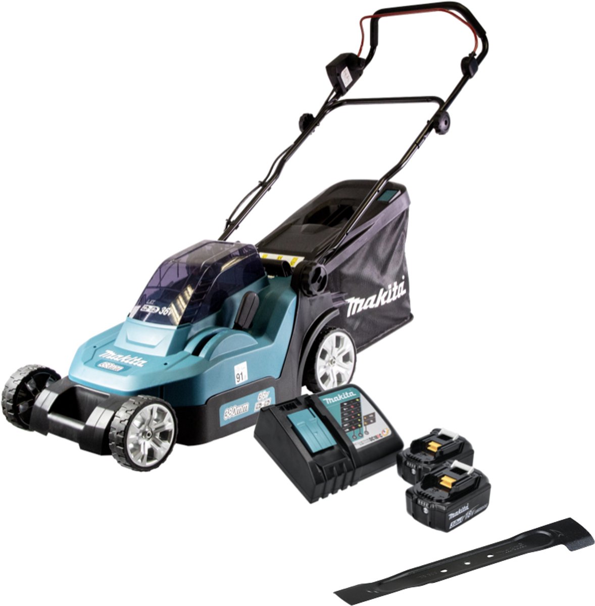 Makita DLM382RF2 accugrasmaaier 36V 38cm inclusief 2 accu's en lader