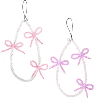 Merkloos Kralen telefoonhanger polsband - set van 2 (roze/paars)