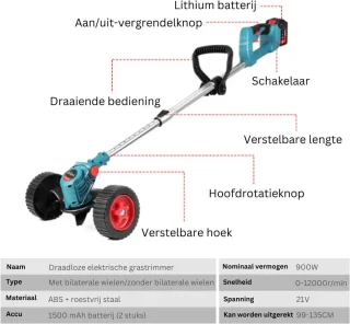 MKSS® Zweefmaaier Grastrimmer Accu Licht Blauw