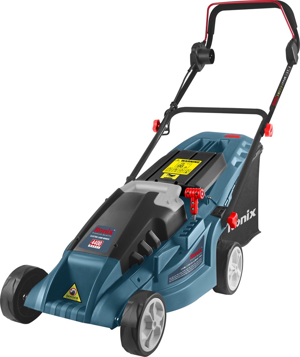 De RONIX Elektrische Grasmaaier 1600W 380mm 50L in één oogopslag