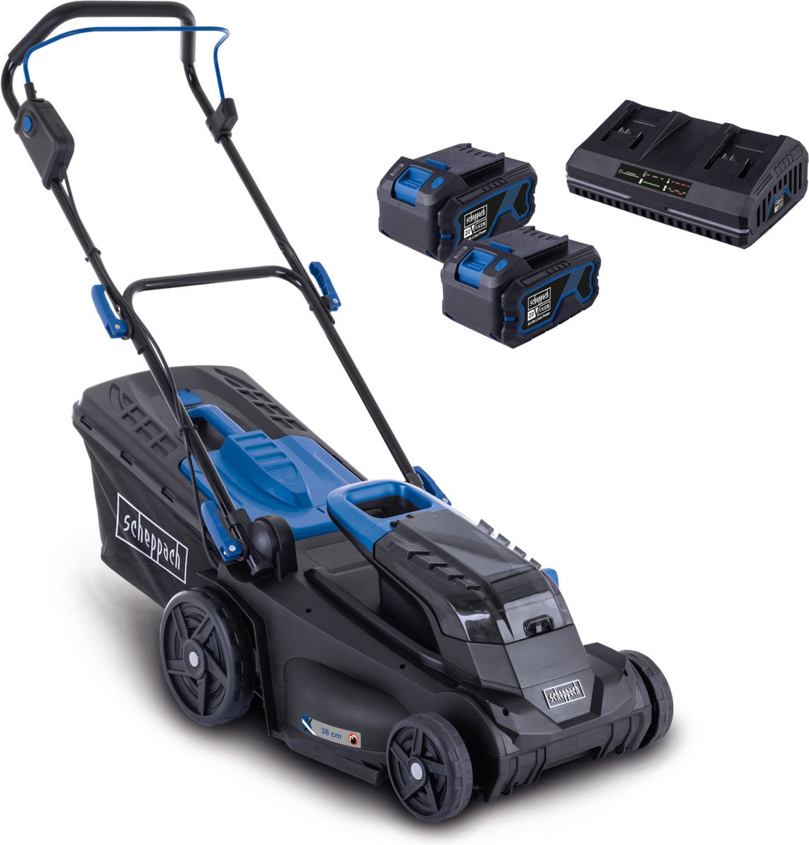 De Scheppach BC-MP380-X Accu Grasmaaier Set in één oogopslag
