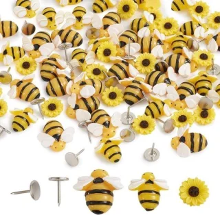 Set van 60 platte harscabochons – bijen & zonnebloem