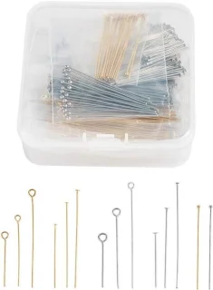 Set van 640 roestvrijstalen oogspelden, hoofdspelden en balhoofdspelden in goudkleur en zilver