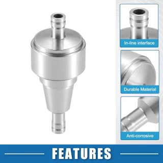 SnelShoppen universele inline brandstoffilter 6mm OD aluminium, zilver
