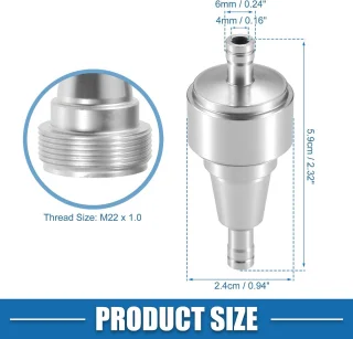 SnelShoppen universele inline brandstoffilter 6mm OD aluminium, zilver