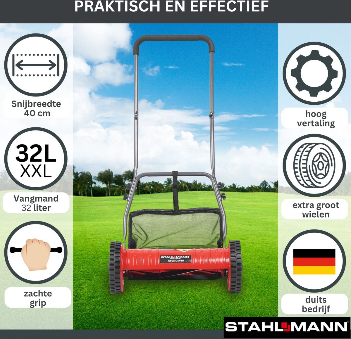 Wat vinden we goed aan de Stahlmann RoyalCut Handmaaier 30/40 cm Grasmaaier