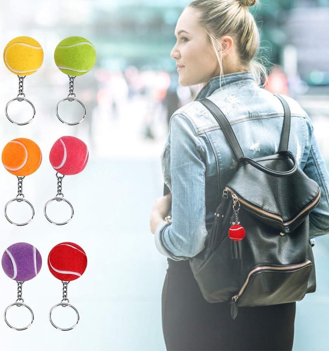 Tennis Key Multi Kleur Fluwelen Sleutelhanger 1.6 inch
