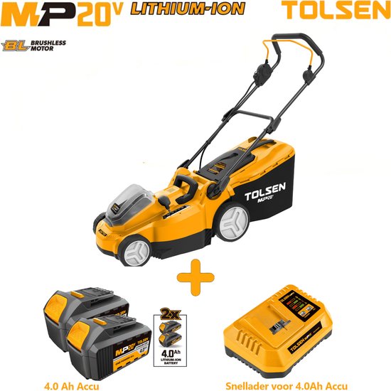 Tolsen Brushless Grasmaaier 20V Li-ion 370mm 40L review